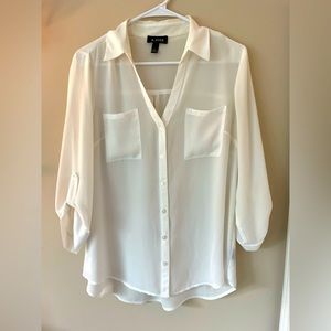 🤍 Sheer White A. Byer Button-Down Collared Blouse